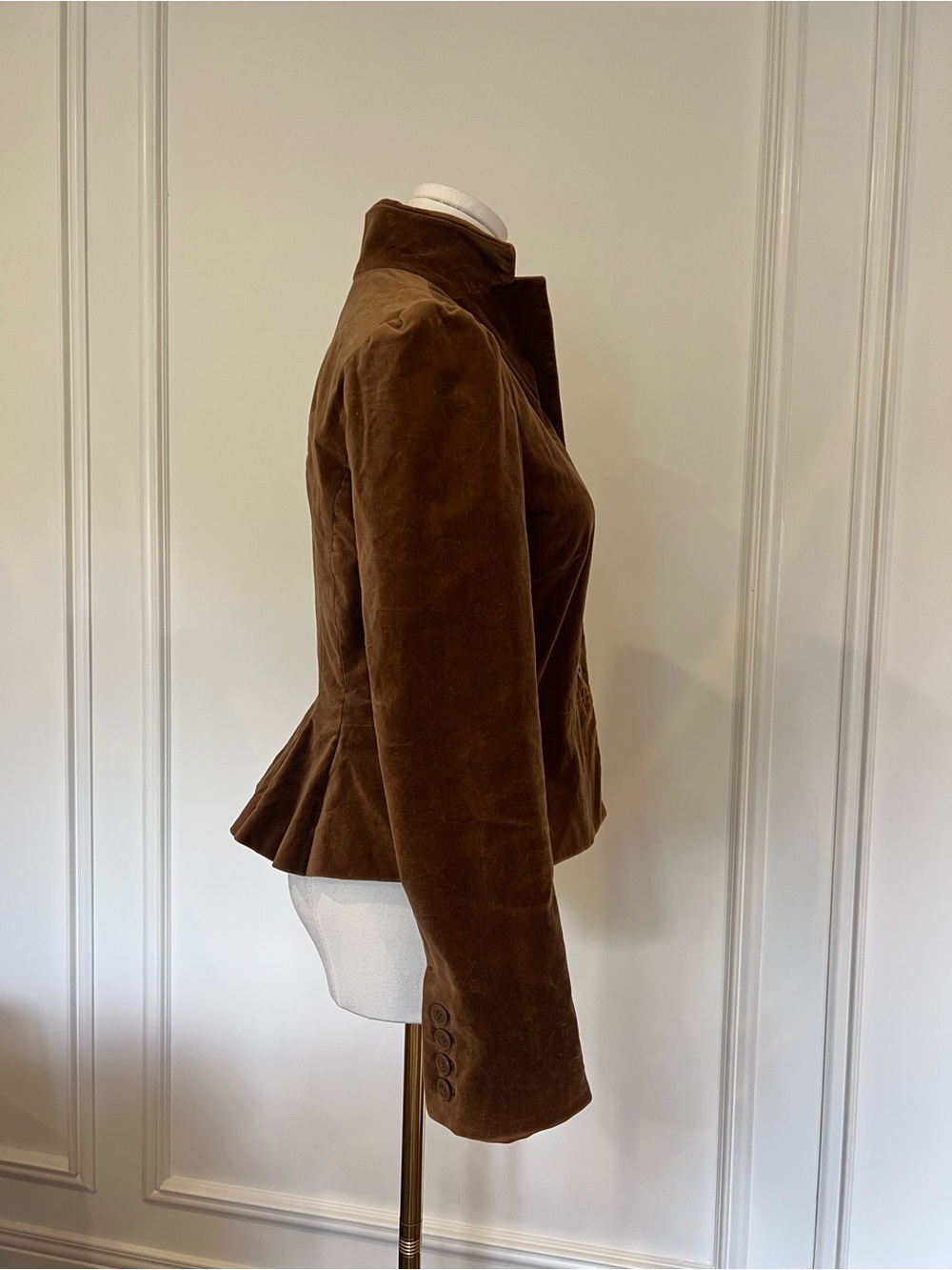 Brown Velvet Fitted Peplum‎ Blazer Dark Academia Victoriana Old Money GAP Sz 2 - Picture 3 of 12